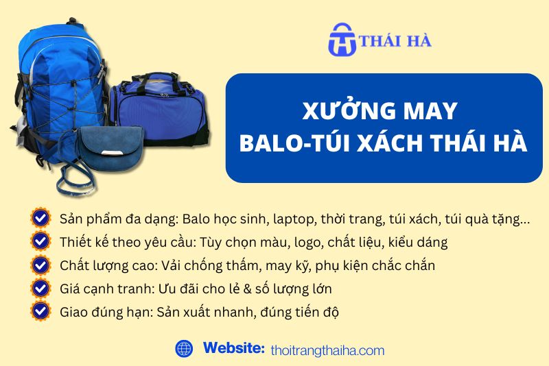 Balo túi xách màu xanh dương của Xưởng may balo túi xách Thái Hà