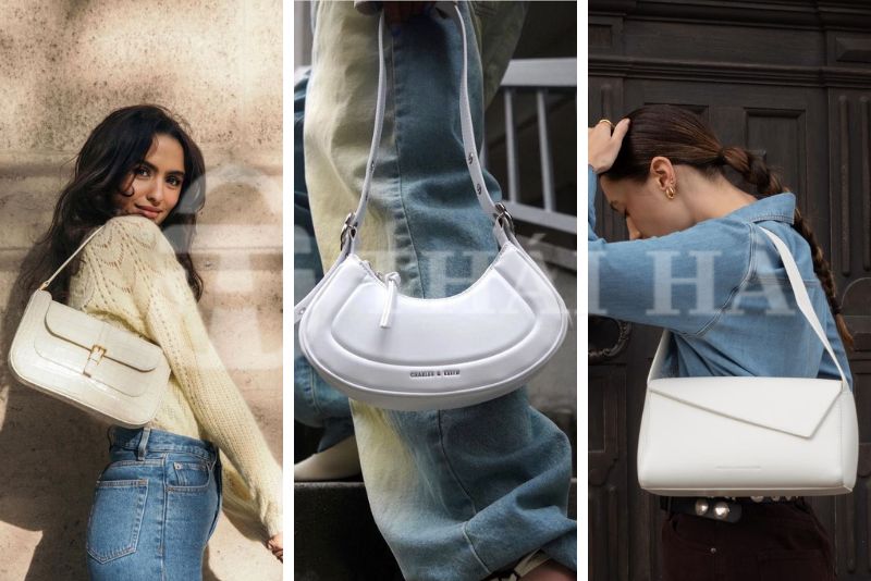 Phối túi màu trắng với gam denim-jean