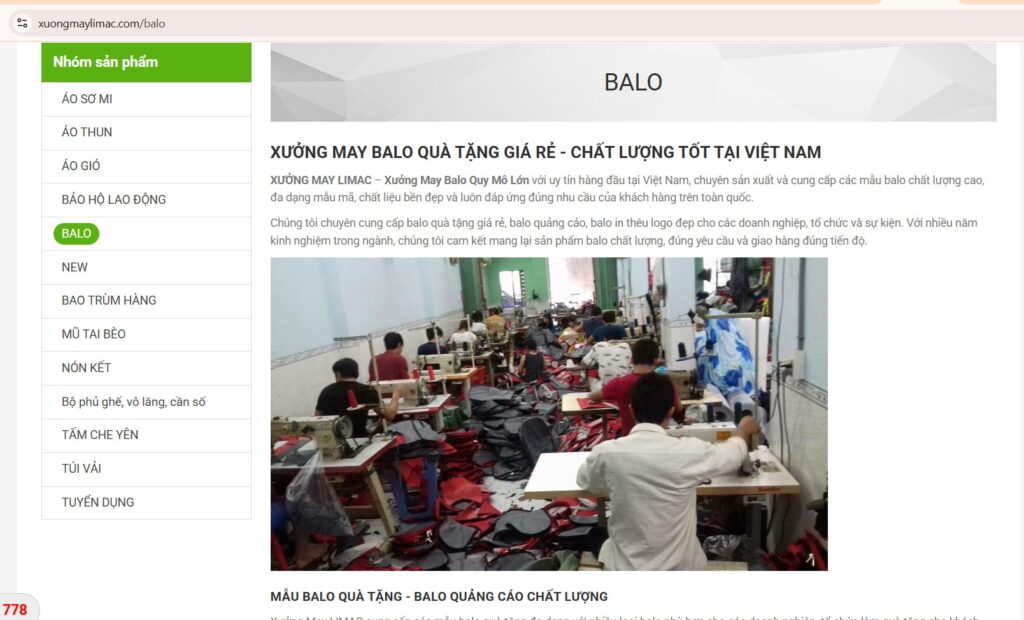 Xưởng may balo Limac quận Bình Tân