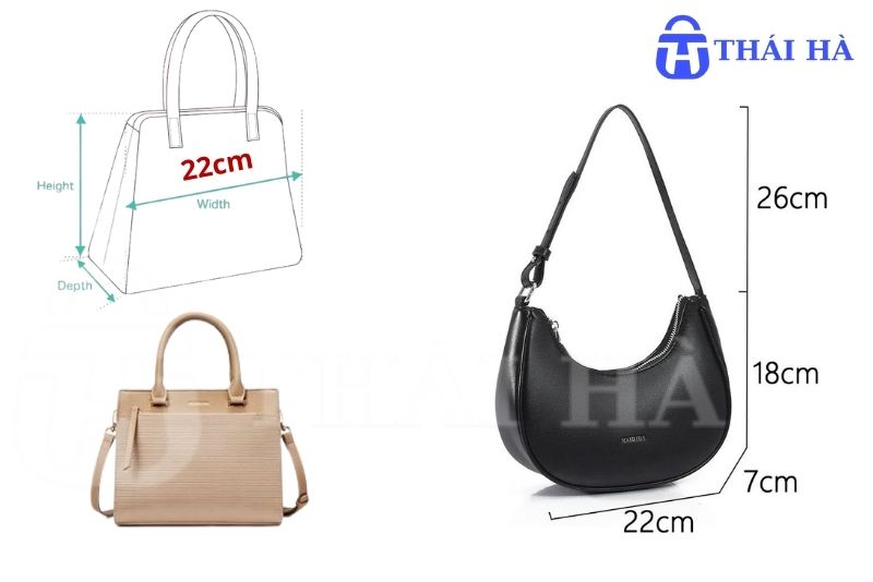 Kích thước chi tiết của kiểu dáng túi xách size 22