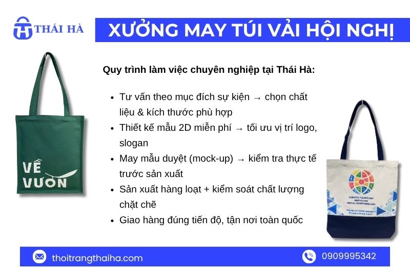 Quy trình đặt may túi vải hội nghị tại xưởng may Thái Hà