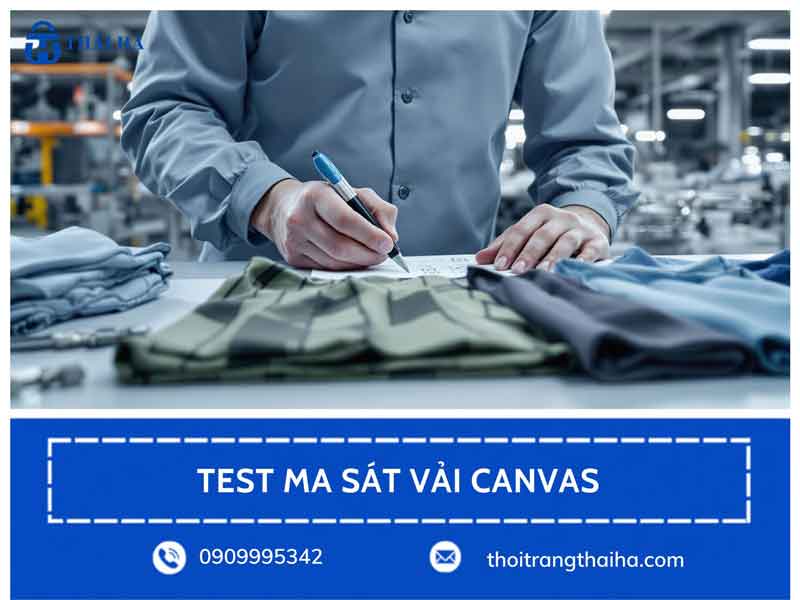 Đội ngũ KCS thực hiện test ma sát màu nhuộm vải canvas theo chuẩn AQL xuất khẩu