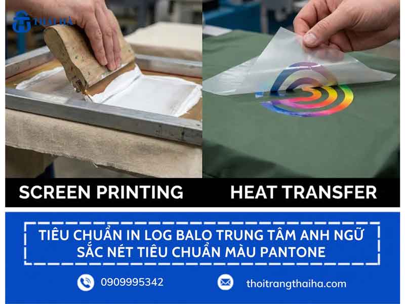 Tiêu chuẩn in log balo trung tâm anh ngữ sắc nét tiêu chuẩn màu pantone
